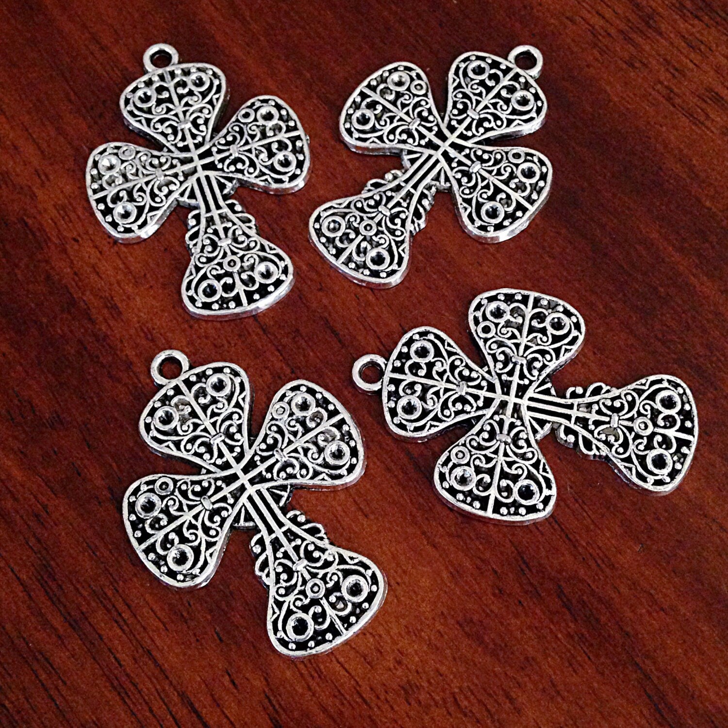3 Large Silver Cross Pendants, Cross Charms, Antique Silver Cross, Large Charms, One Sided Cross, Pendants, Jewelry Supplies and Findings
