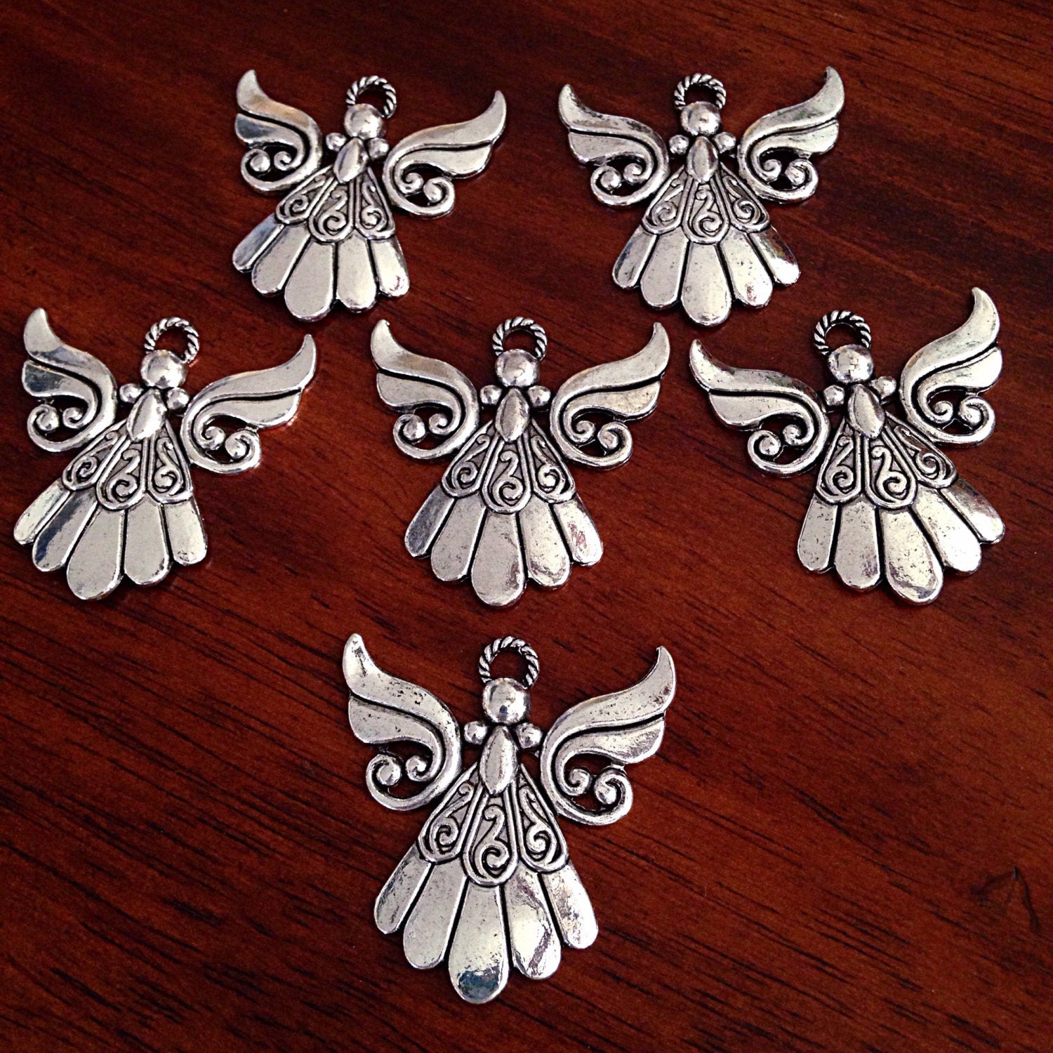 5 Large Angel Charms, Antique Silver Charms, Silver Angel Pendants, Christian Charms, Angel Pendants, Findings, Craft and Jewlry Supplies