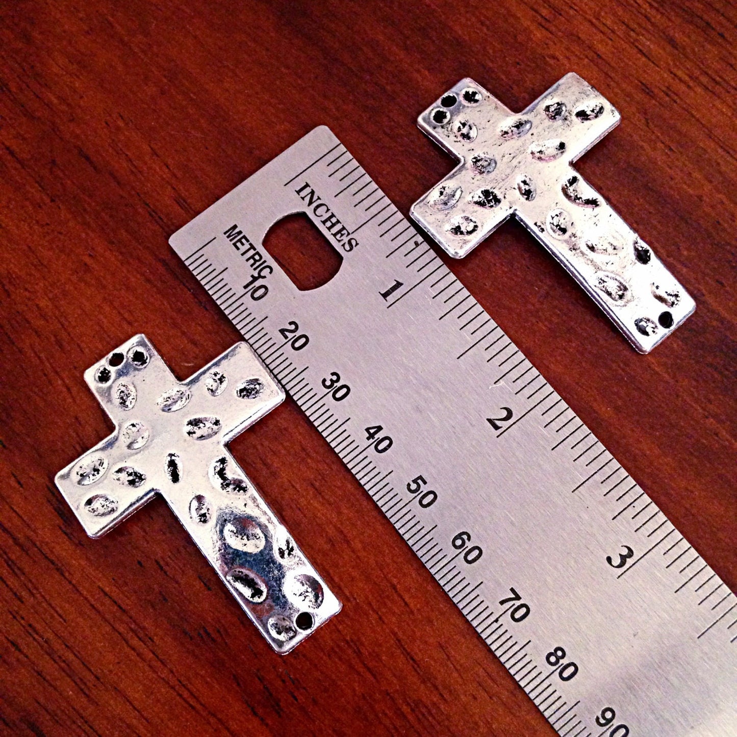 4 Large Silver Cross Pendants, Antique Silver Charm, Connector Cross Pendant, Silver Cross Charms, Bracelet Charm, Findings, Craft Supplies
