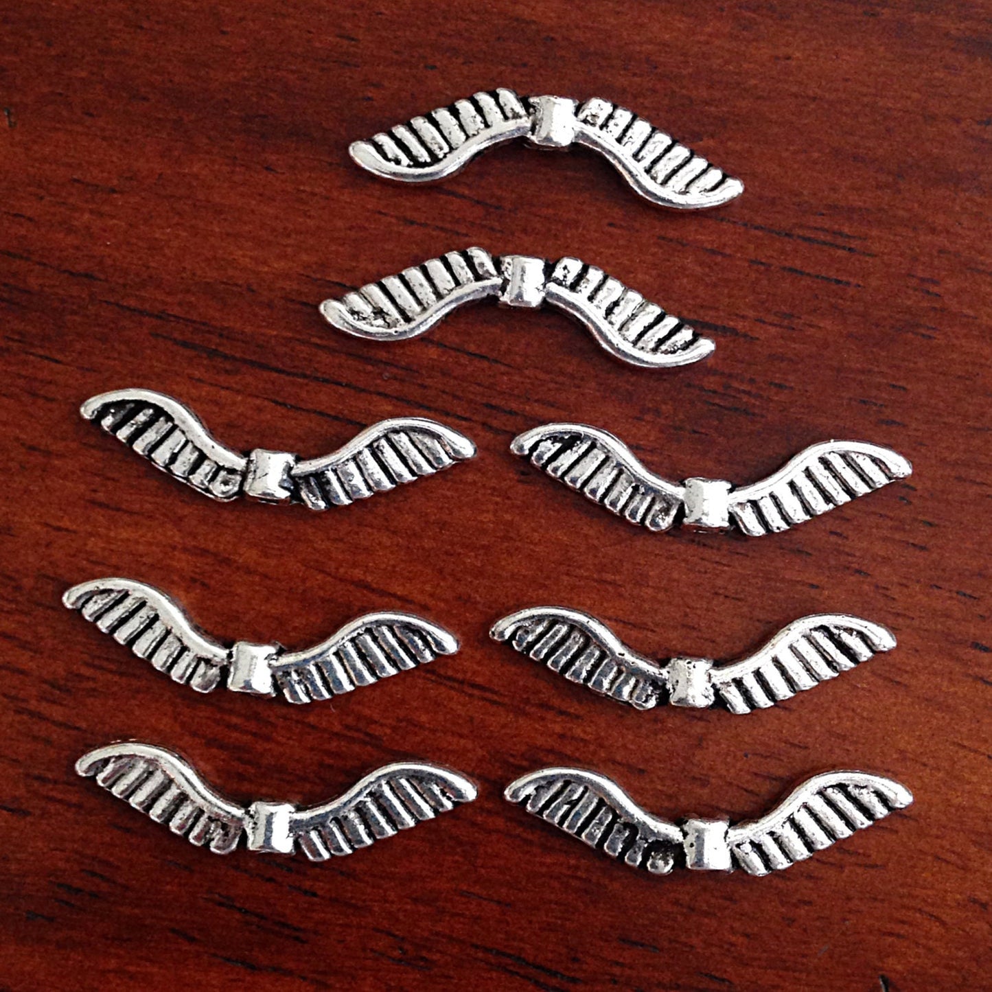 Bulk 25 Angel Wing Charms, Antique Silver Charms, Silver Wing Charms, Findings, Connector Charms, Double Sided, Craft and Jewelry Supplies