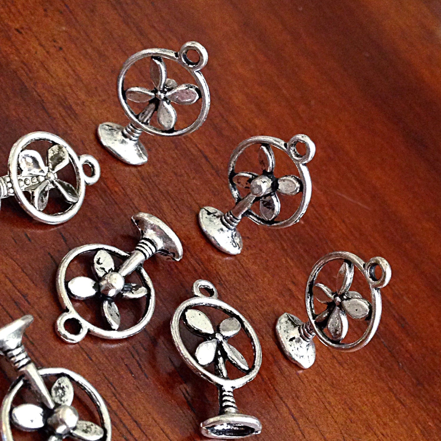 10pcs Fan Charms, Antique Silver Charms, Silver Fan Charm, 3D Fan Cahrms, Findings, Double Sided Fan Charm, Craft and Jewelry Supplies