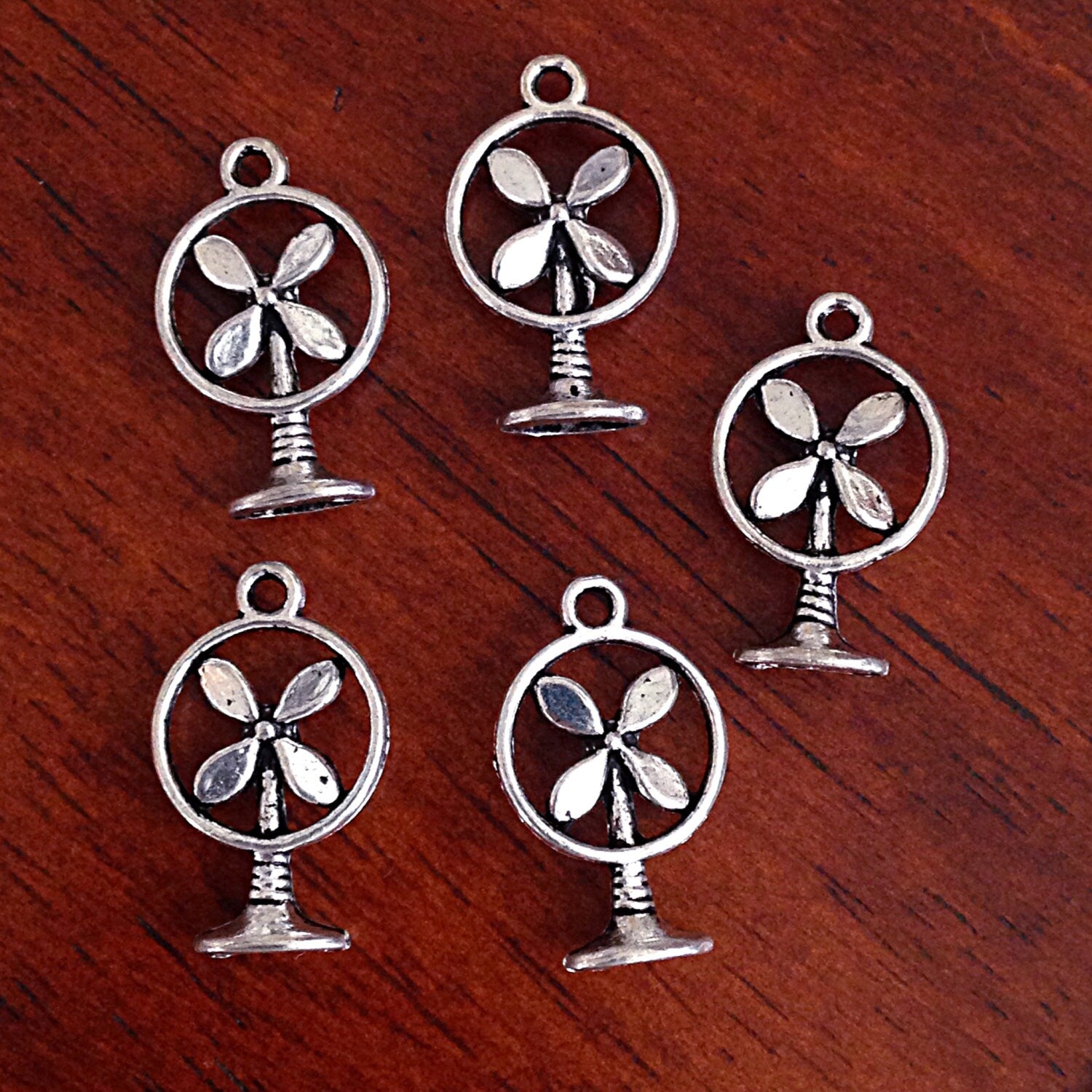 10pcs Fan Charms, Antique Silver Charms, Silver Fan Charm, 3D Fan Cahrms, Findings, Double Sided Fan Charm, Craft and Jewelry Supplies