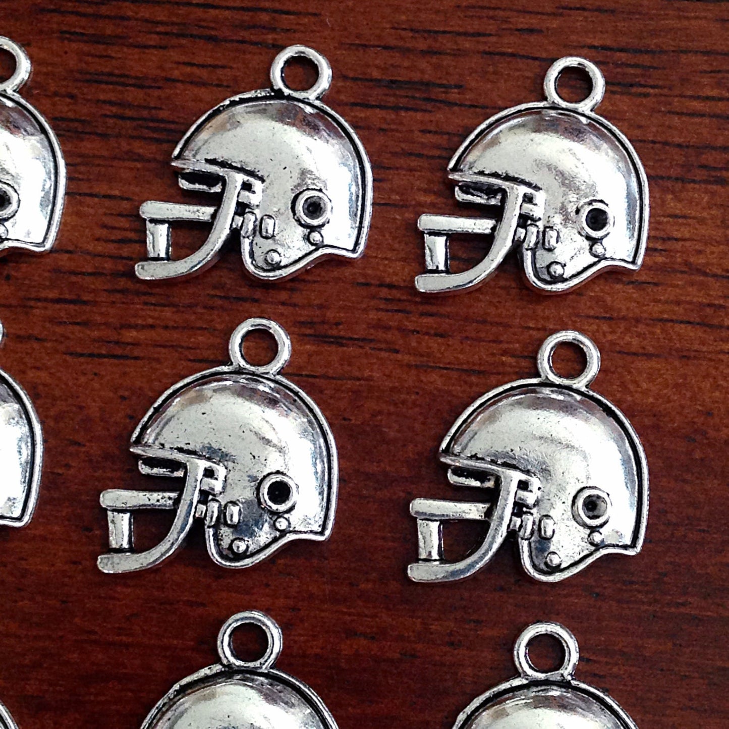 30pcs Football Helmet Charms, Antique Silver Football Charms, 3D Helmet Charms, Sports Charms, Double Sided Football Charms, Findings