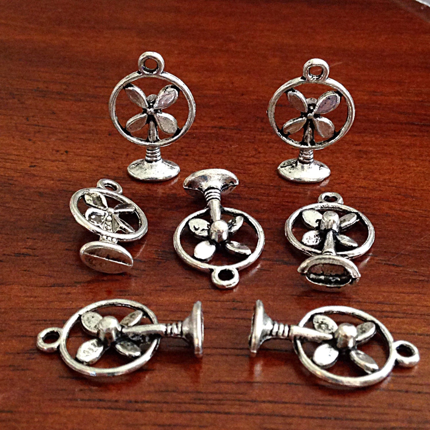 Bulk 20 Fan Charms, Antique Silver Charms, Silver Fan Charm, 3D Fan Cahrms, Findings, Double Sided Fan Charm, Craft and Jewelry Supplies