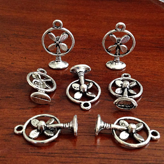 10pcs Fan Charms, Antique Silver Charms, Silver Fan Charm, 3D Fan Cahrms, Findings, Double Sided Fan Charm, Craft and Jewelry Supplies