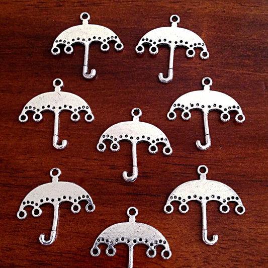 10pcs, Umbrella Charms, Antique Silver Charms, Dangle Earring Connector Charms, Parasol Charms, Findings