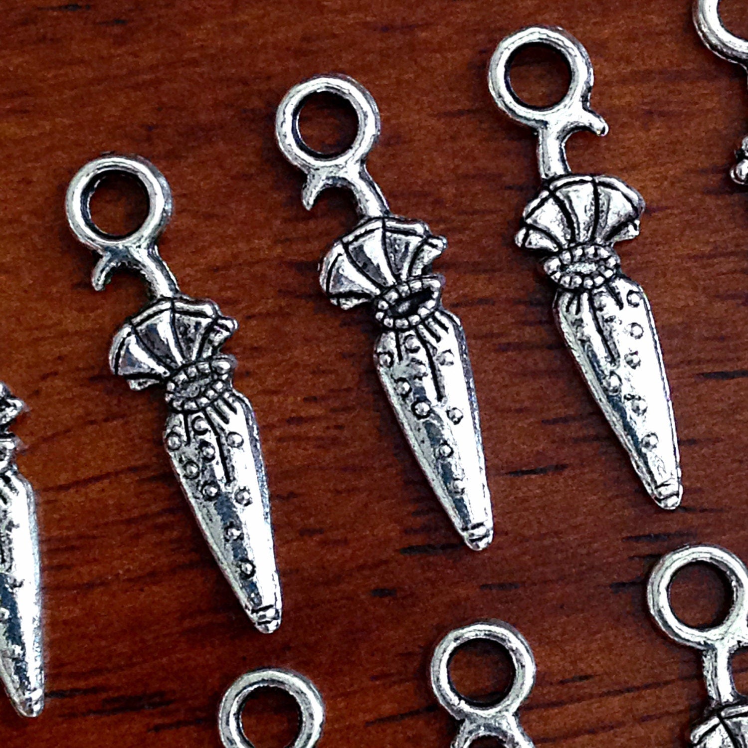 Bulk 25 Umbrella Charms, Antique Silver Umbrella Charms, 3D Charms, Bow Charms, Parasol Charms, Jewelry and Craft Supplies, Findings