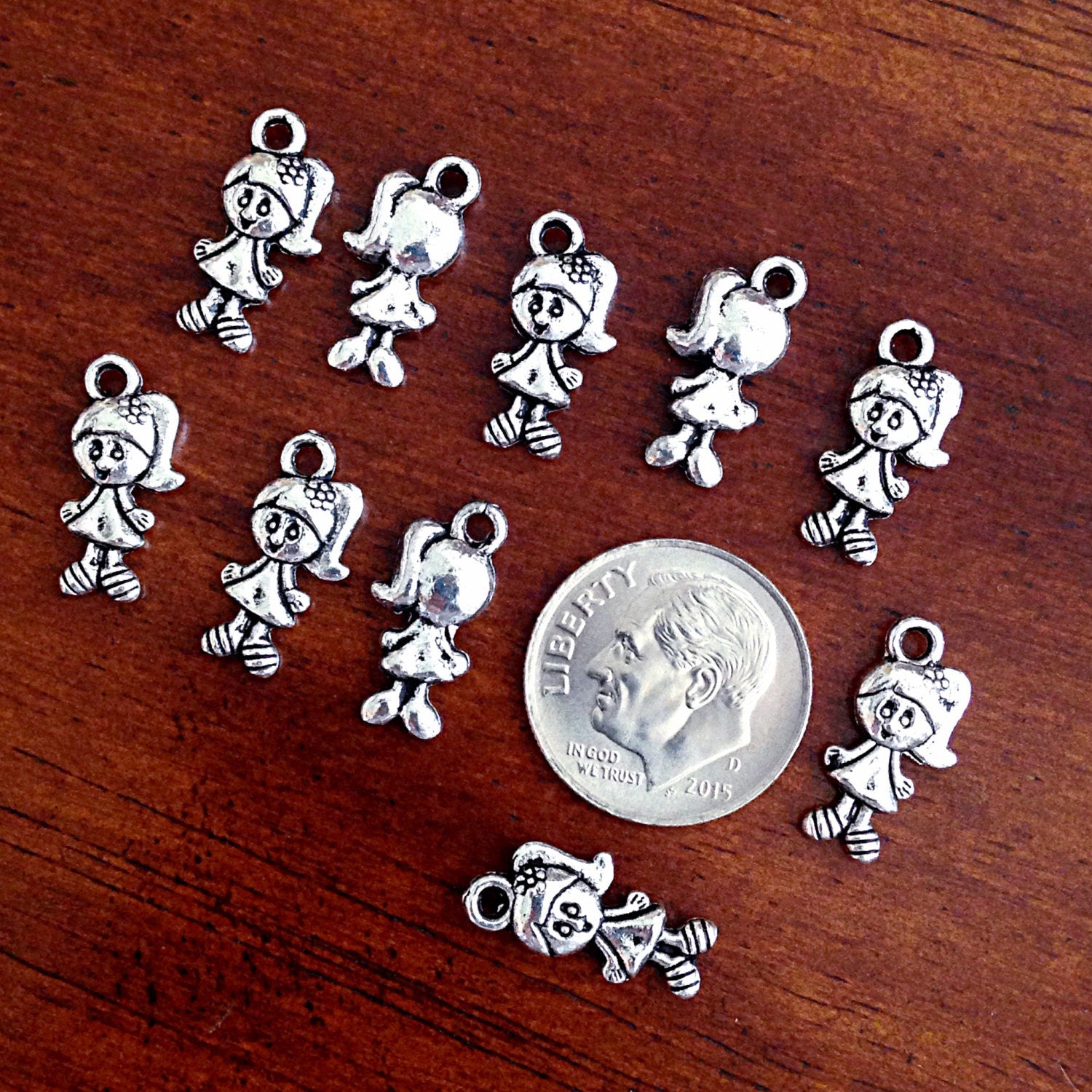 20 Girl Charms, Antique Silver Charms, Tiny Girl Charms, Little Girl Charms, Double Sided Girl Charm, Finding, Jewery and Craf Supplies
