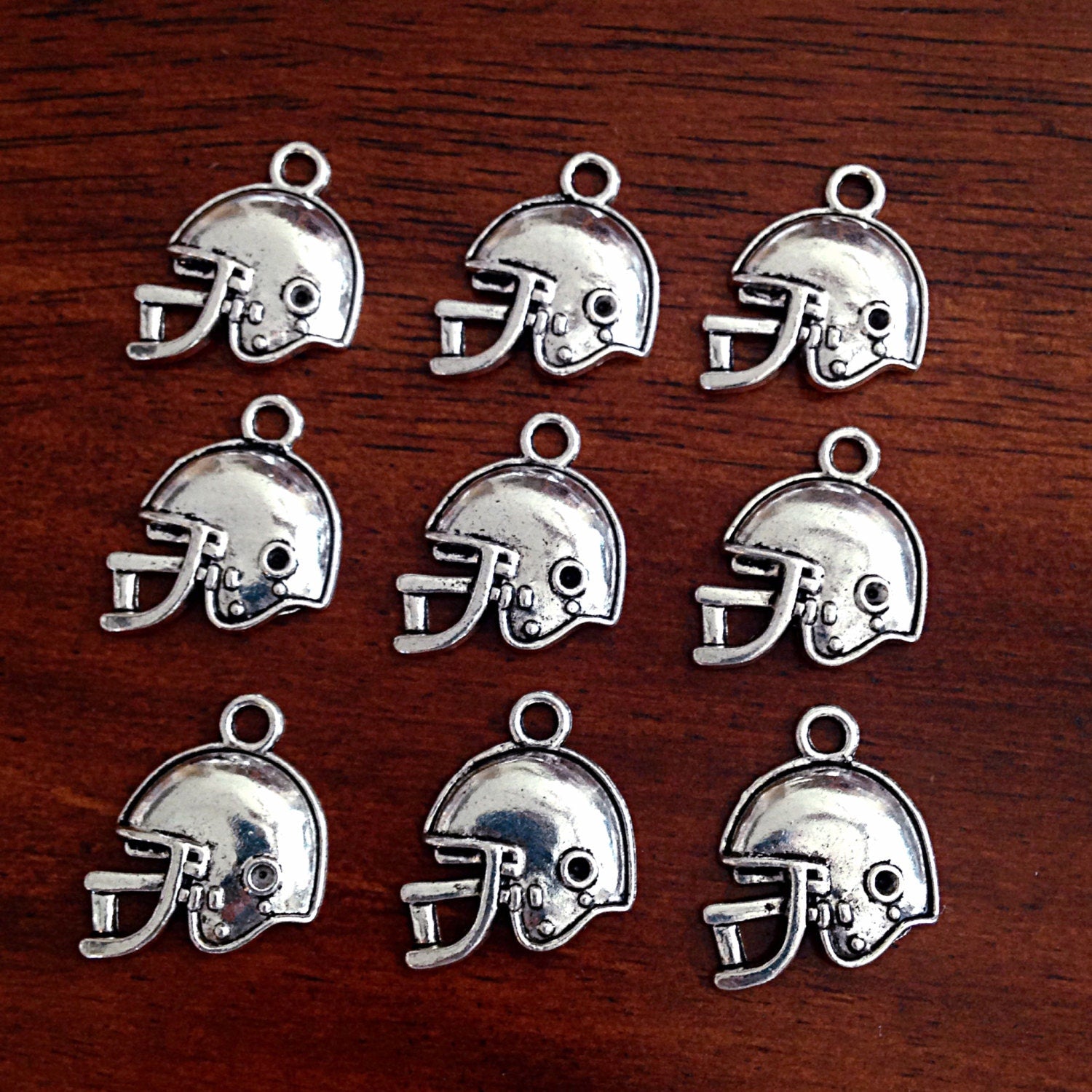 20pcs Football Helmet Charms, Antique Silver Football Charms, 3D Helmet Charms, Sports Charms, Double Sided Football Helmet Charms, Findings