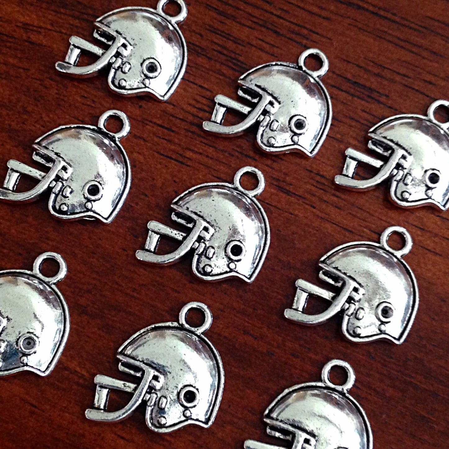 20pcs Football Helmet Charms, Antique Silver Football Charms, 3D Helmet Charms, Sports Charms, Double Sided Football Helmet Charms, Findings