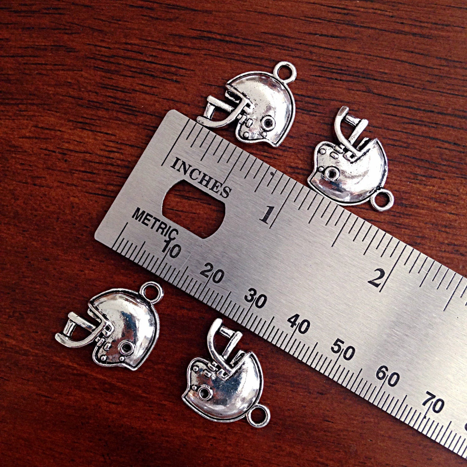 30pcs Football Helmet Charms, Antique Silver Football Charms, 3D Helmet Charms, Sports Charms, Double Sided Football Charms, Findings