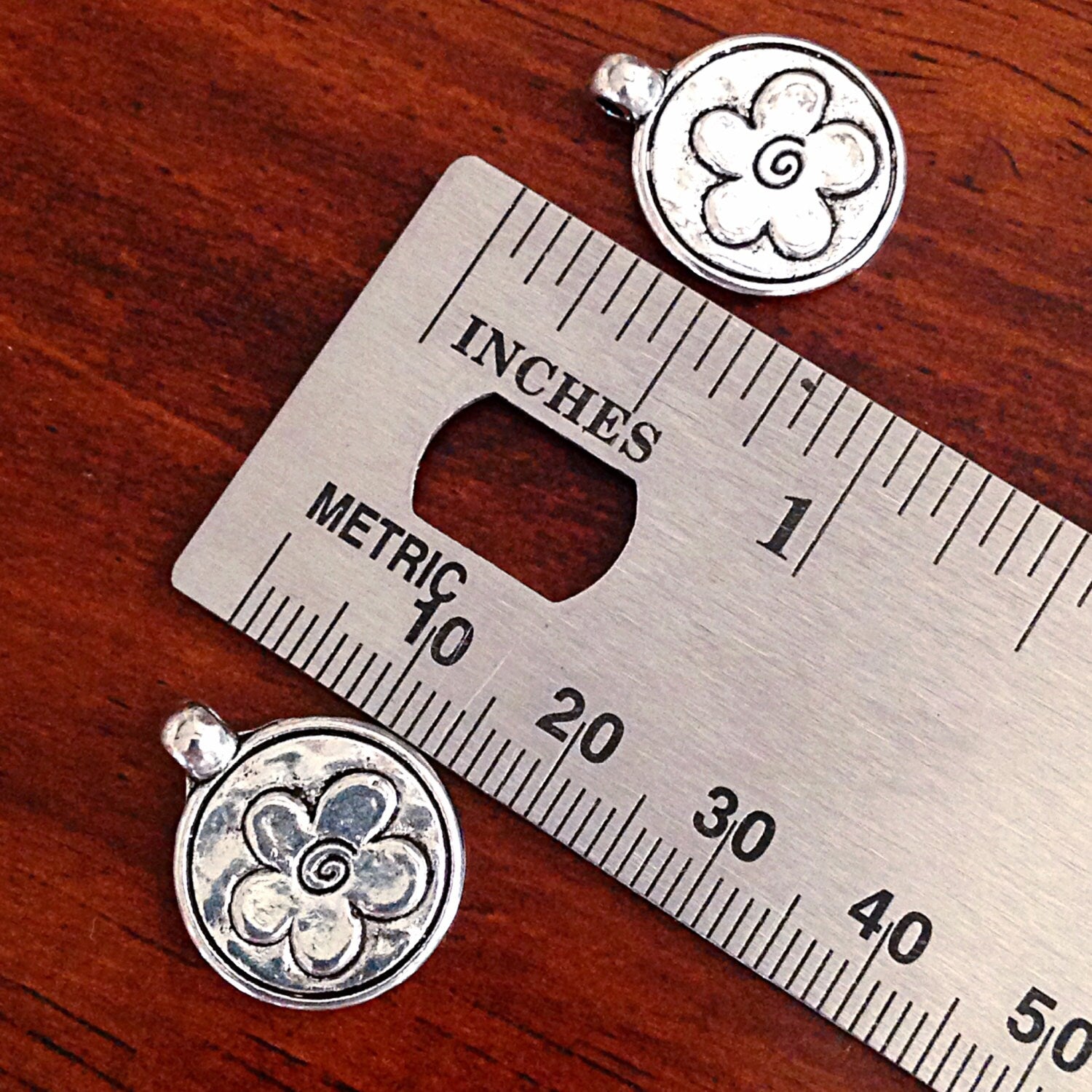 20 Flower Charms, Antique Silver Charms, Charms Bulk, Daisy Charms, Double Sided Flower Charm, Findings, Jewelry and Craft Supplies