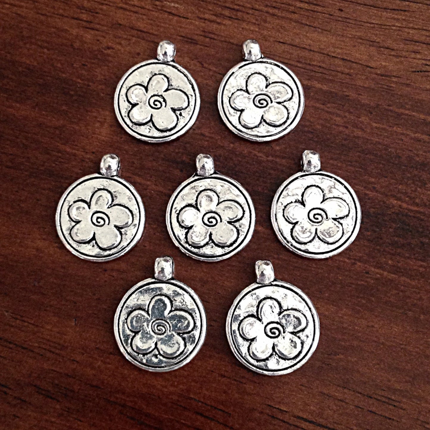 20 Flower Charms, Antique Silver Charms, Charms Bulk, Daisy Charms, Double Sided Flower Charm, Findings, Jewelry and Craft Supplies