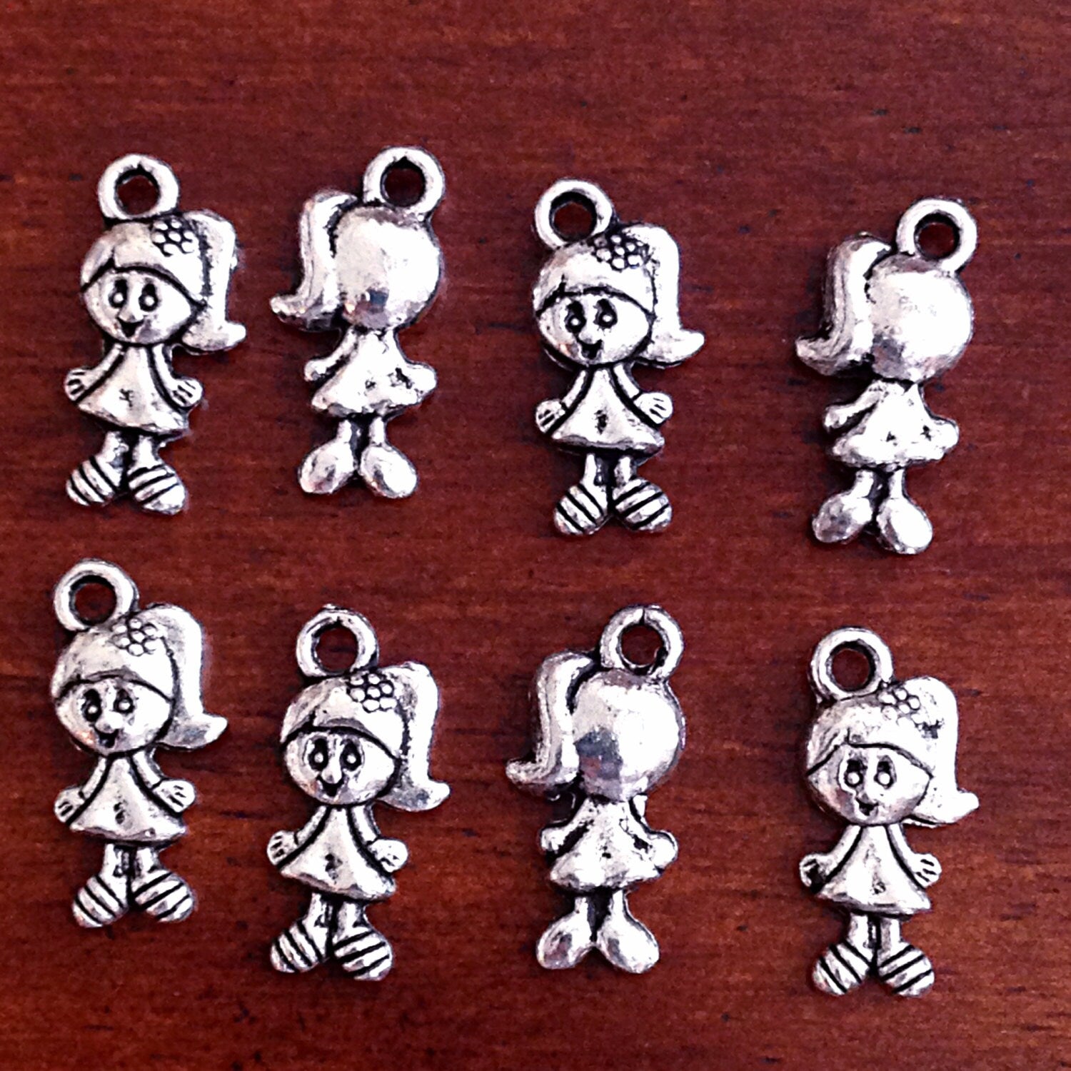 20 Girl Charms, Antique Silver Charms, Tiny Girl Charms, Little Girl Charms, Double Sided Girl Charm, Finding, Jewery and Craf Supplies