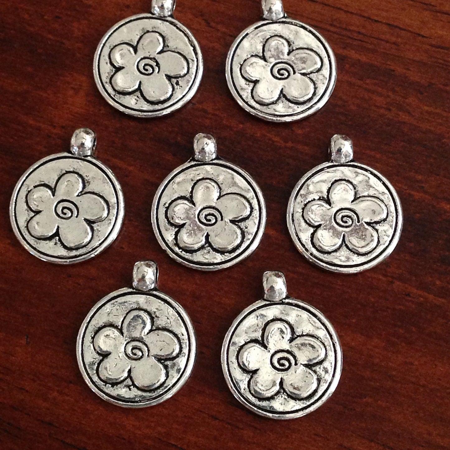 20 Flower Charms, Antique Silver Charms, Charms Bulk, Daisy Charms, Double Sided Flower Charm, Findings, Jewelry and Craft Supplies