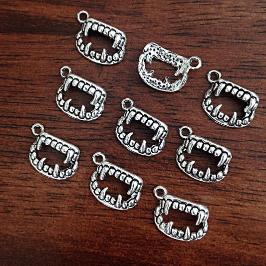 12 Vampire Teeth Charms, Antique Silver Charms, Fangs Charms, Silver Vampire Teeth Charms, Jewelry and Craft Supplies, Findings