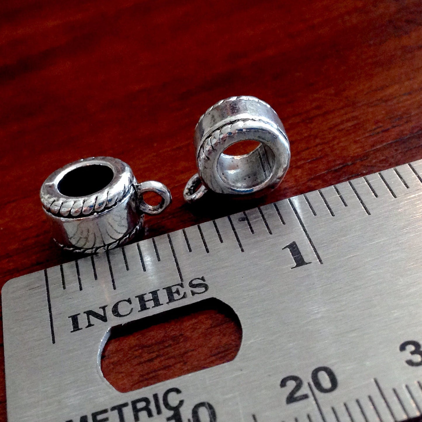 10 Bail Beads, Bails, European Beads, Silver Spacer Beads, Big Hole Beads, Necklace Slide Charms, Connector Beads, Craft Supplies, Findings