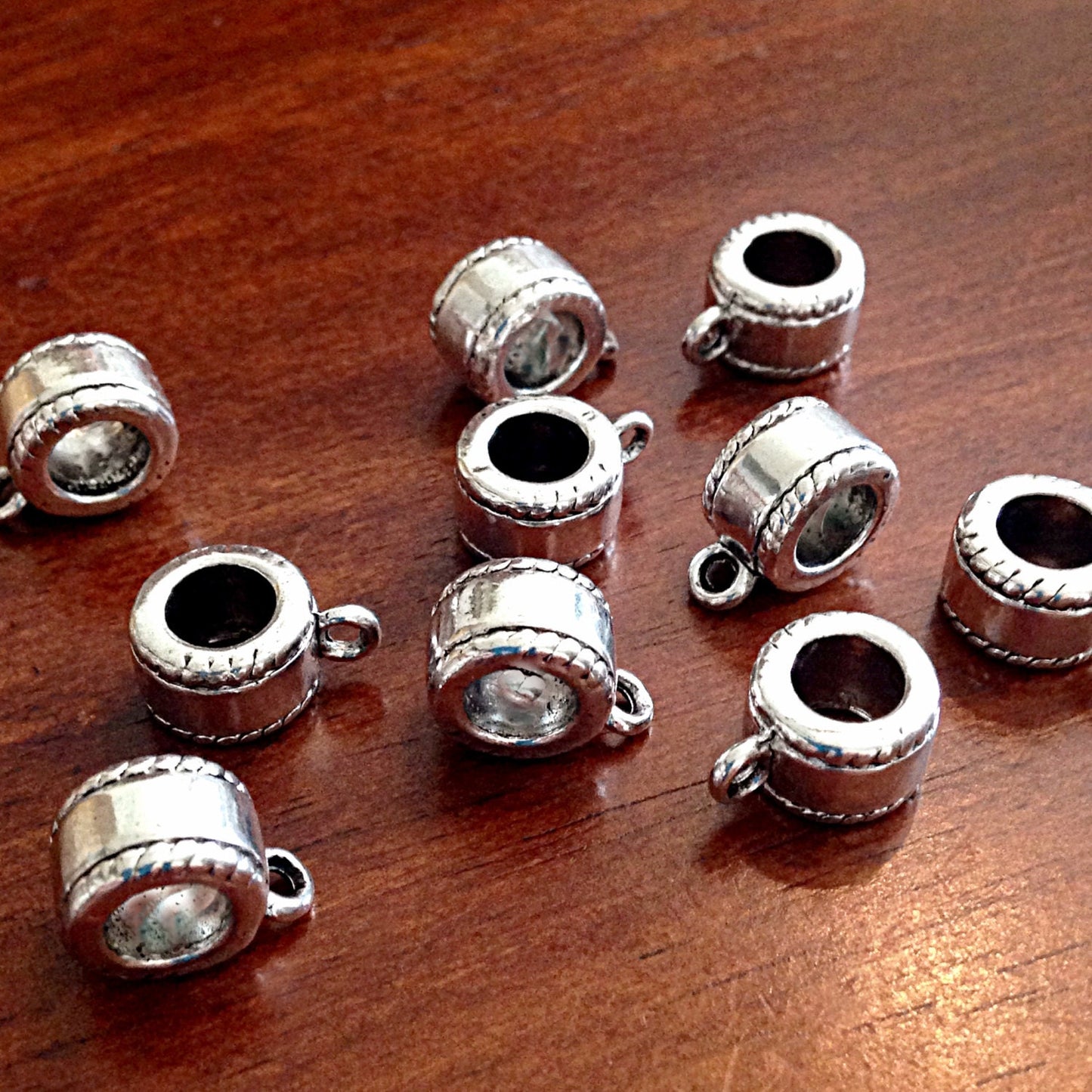 10 Bail Beads, Bails, European Beads, Silver Spacer Beads, Big Hole Beads, Necklace Slide Charms, Connector Beads, Craft Supplies, Findings