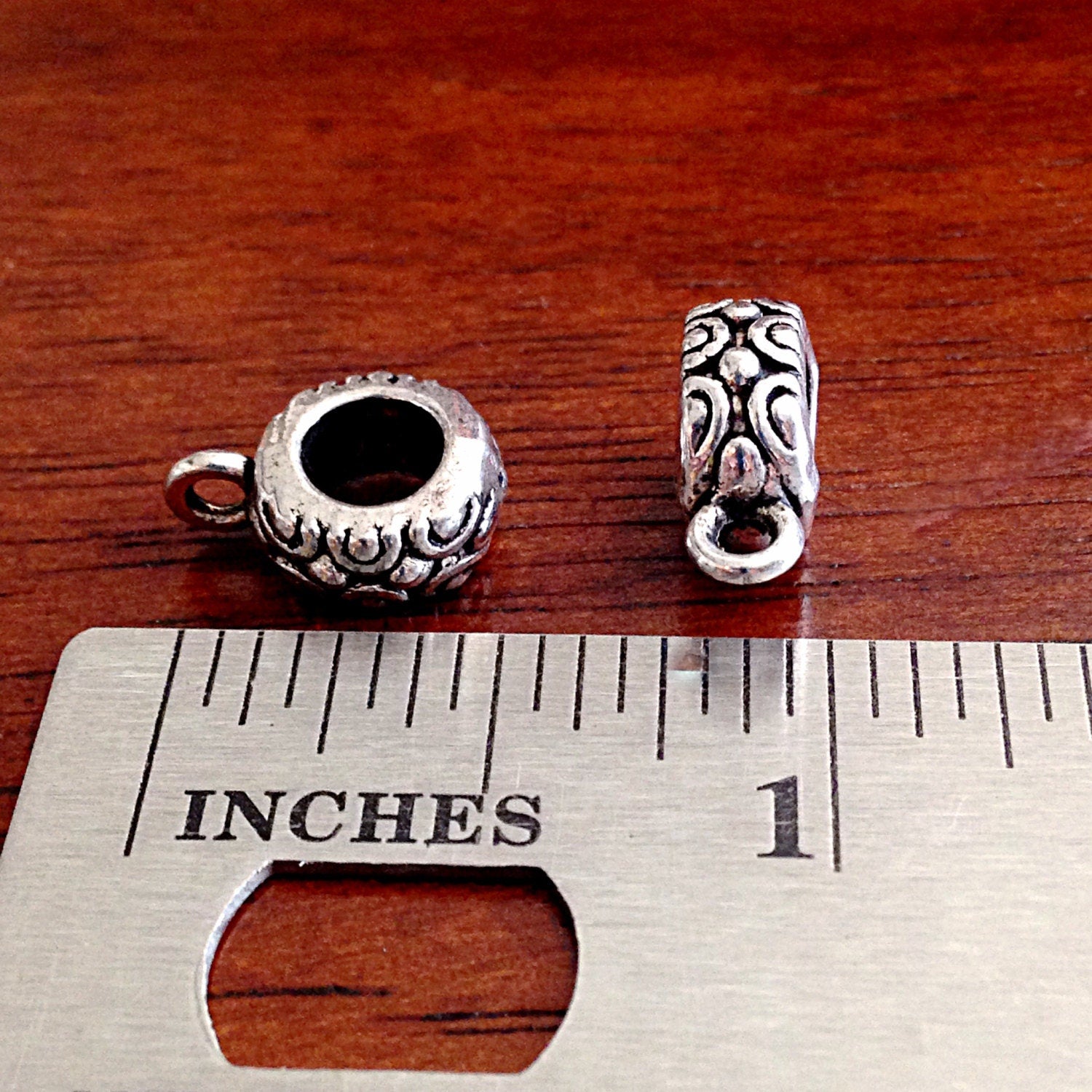 Bail Beads, 12pcs, Bails, Bail Connectors, Silver Spacer Beads, Big Hole Beads, Connector Charms, Bail Charms, Craft Supplies, Findings