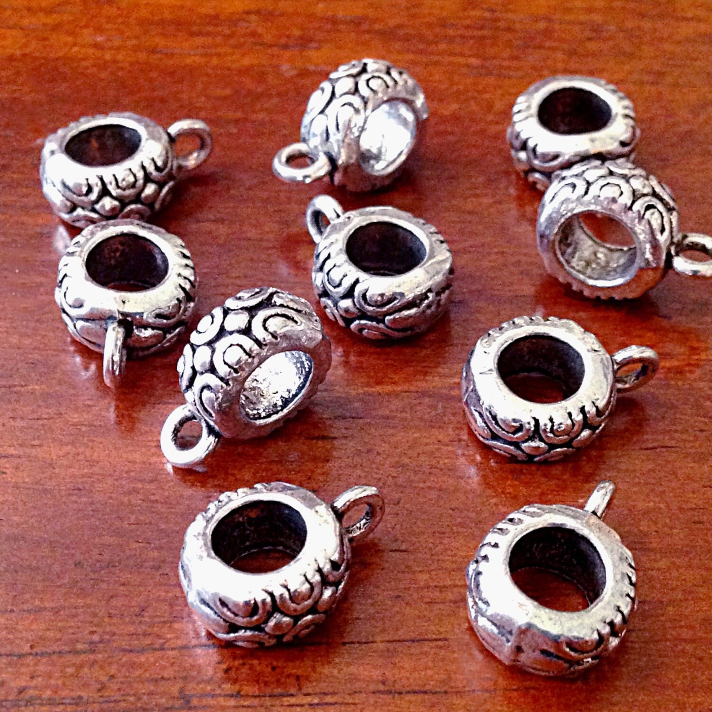 Bail Beads, 12pcs, Bails, Bail Connectors, Silver Spacer Beads, Big Hole Beads, Connector Charms, Bail Charms, Craft Supplies, Findings