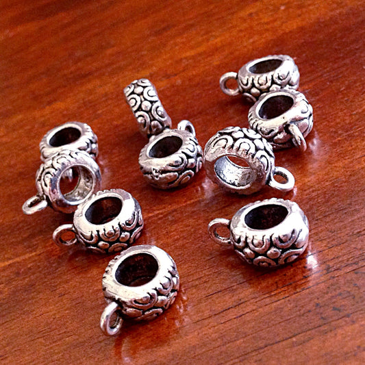 Bail Beads, 12pcs, Bails, Bail Connectors, Silver Spacer Beads, Big Hole Beads, Connector Charms, Bail Charms, Craft Supplies, Findings