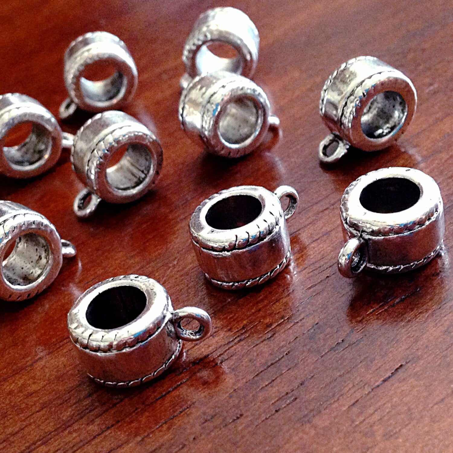 10 Bail Beads, Bails, European Beads, Silver Spacer Beads, Big Hole Beads, Necklace Slide Charms, Connector Beads, Craft Supplies, Findings