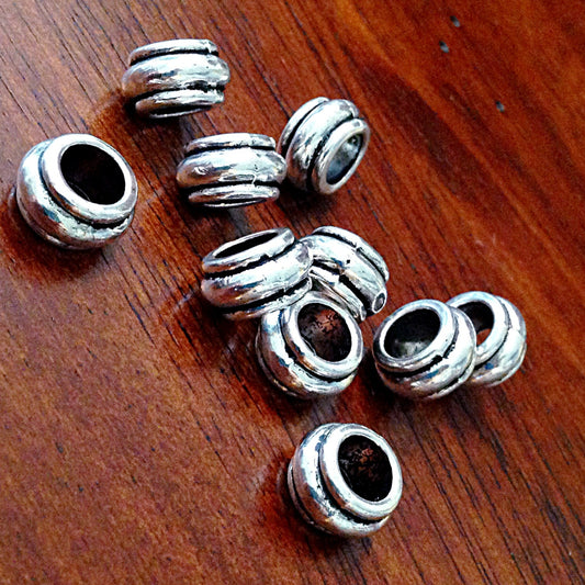15 Spacer Beads, European Beads, Silver Spacer Beads, Big Hole Beads, Barrel Beads, Charms, European Spacer Beads, Craft Supplies, Finding