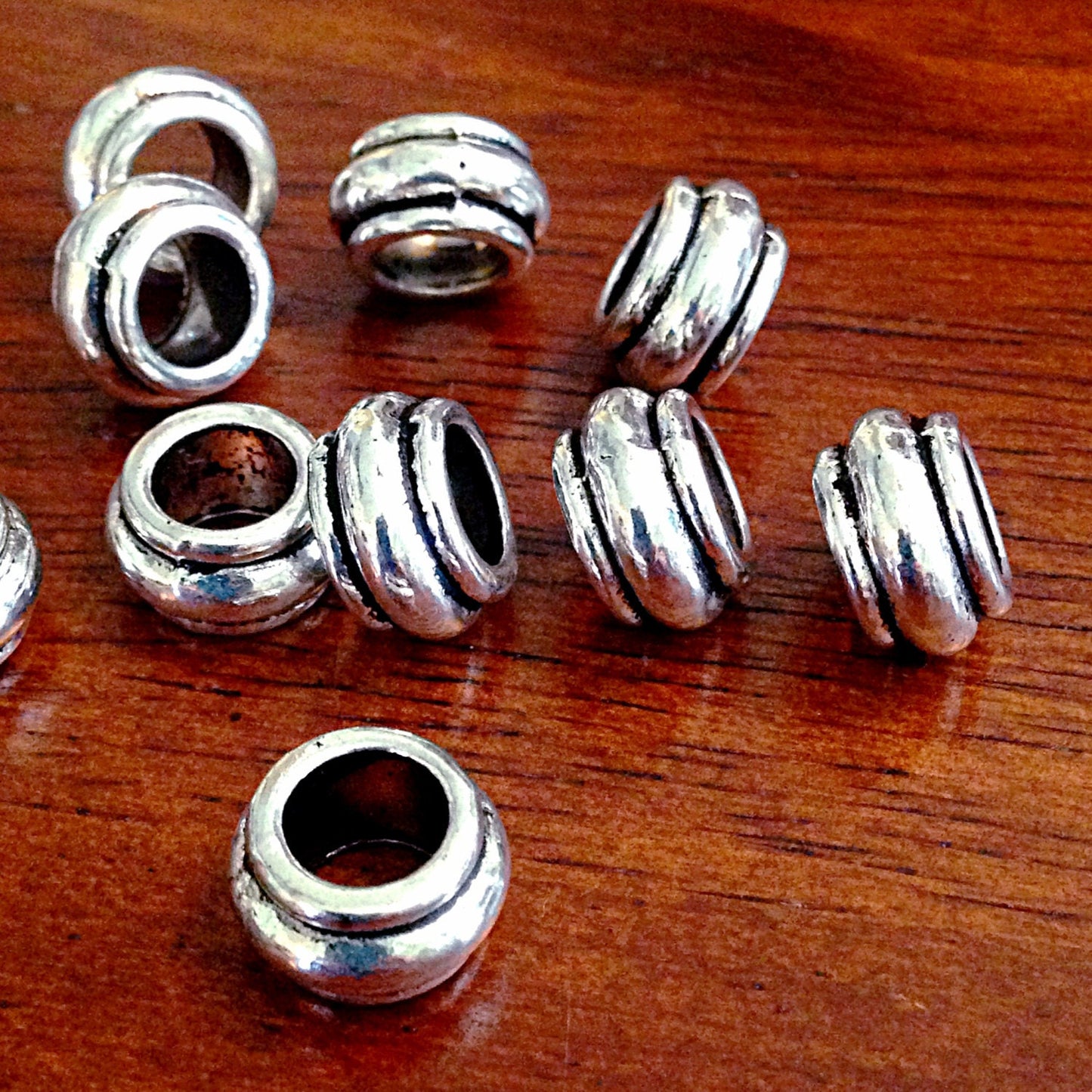 15 Spacer Beads, European Beads, Silver Spacer Beads, Big Hole Beads, Barrel Beads, Charms, European Spacer Beads, Craft Supplies, Finding