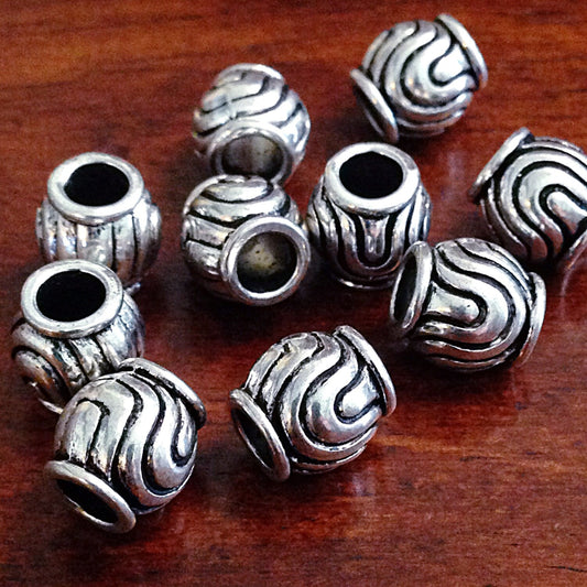 8 Spacer Beads, European Beads, Silver Spacer Beads, Big Hole Beads, Barrel Beads, Charm Beads, Craft and Jewelry Supplies, Findings