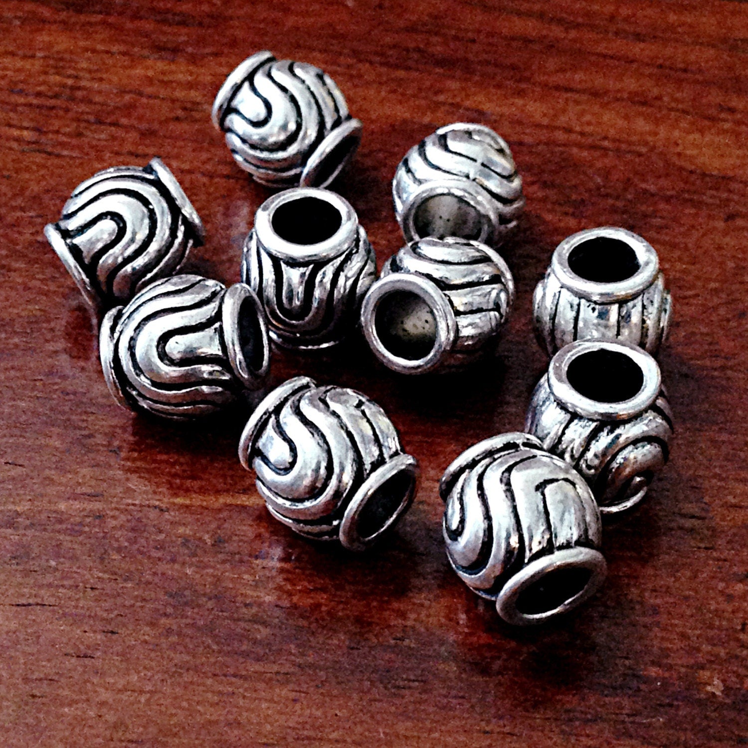8 Spacer Beads, European Beads, Silver Spacer Beads, Big Hole Beads, Barrel Beads, Charm Beads, Craft and Jewelry Supplies, Findings