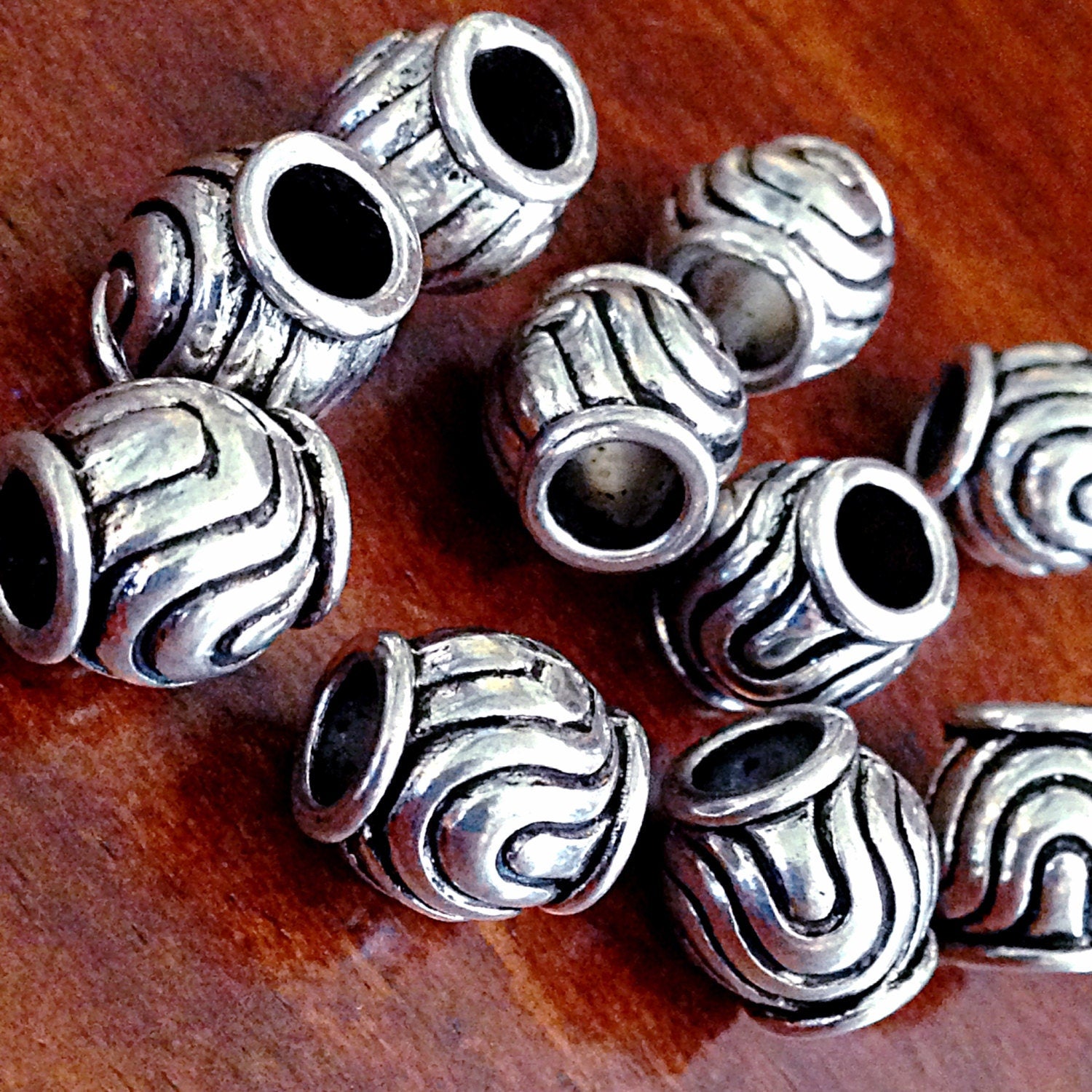 8 Spacer Beads, European Beads, Silver Spacer Beads, Big Hole Beads, Barrel Beads, Charm Beads, Craft and Jewelry Supplies, Findings