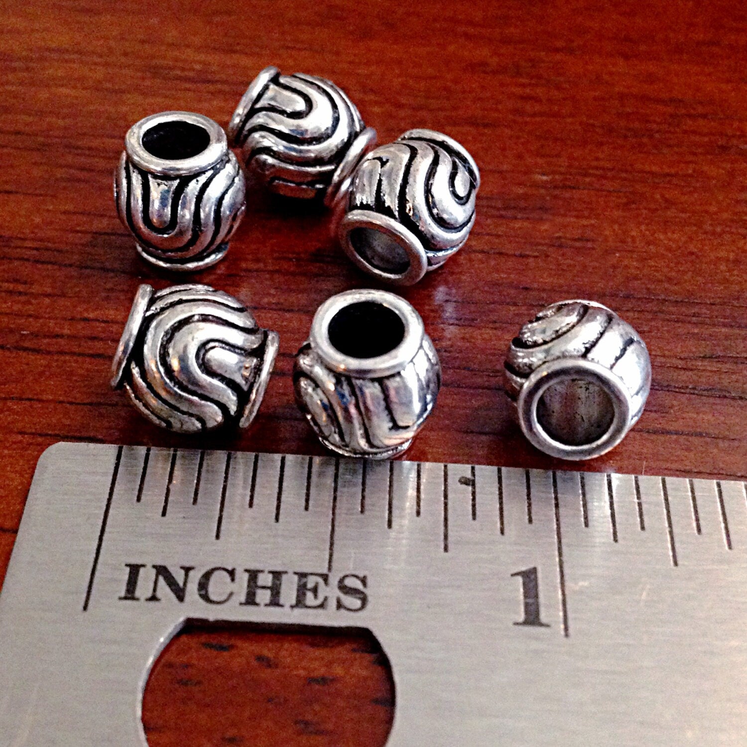 8 Spacer Beads, European Beads, Silver Spacer Beads, Big Hole Beads, Barrel Beads, Charm Beads, Craft and Jewelry Supplies, Findings