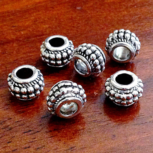 8 Spacer Beads, European Beads, Silver Spacer Beads, Big Hole Beads, Barrel Beads, Charm Beads, Craft and Jewelry Supplies, Findings