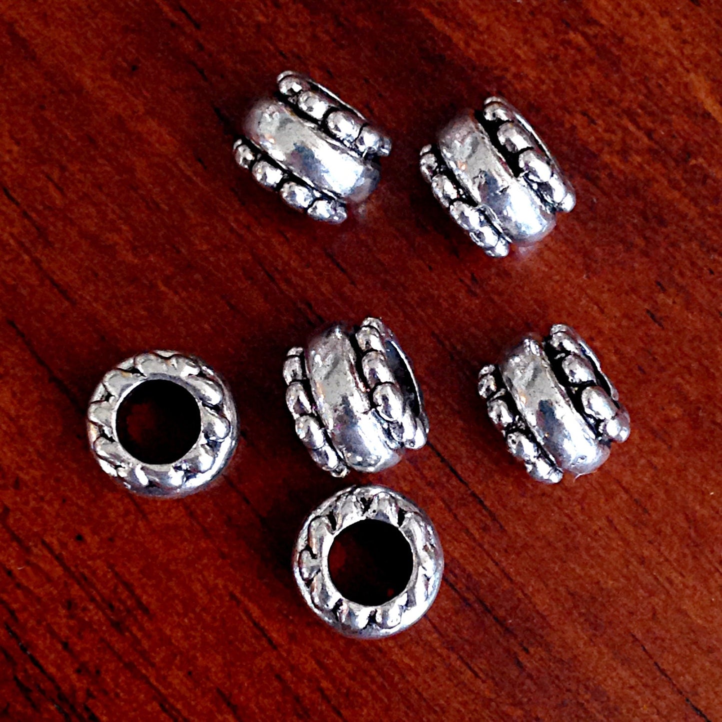 8 Spacer Beads, European Beads, Silver Spacer Beads, Big Hole Beads, Barrel Beads, Charms, European Spacer Beads, Craft Supplies, Finding