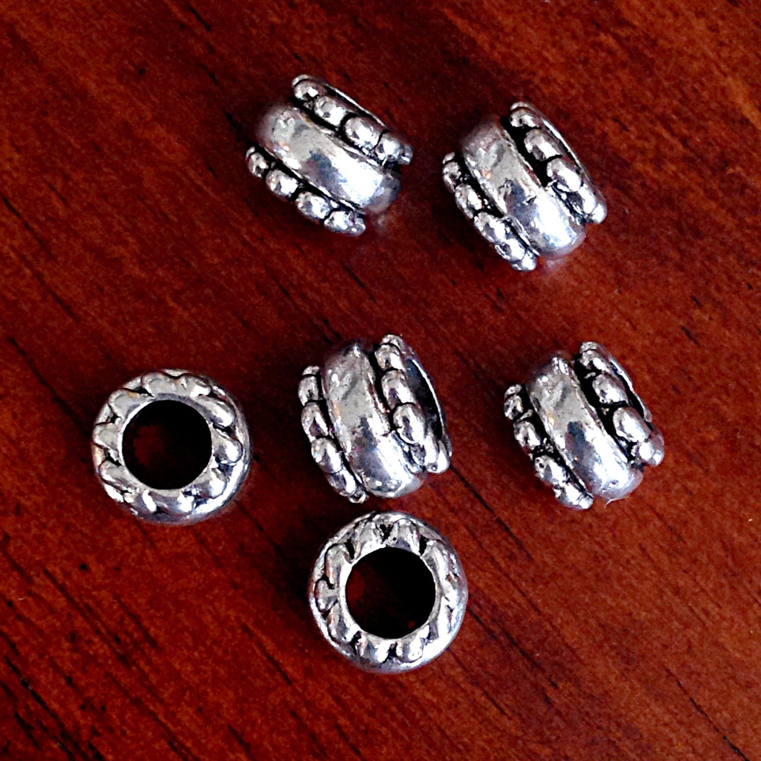 8 Spacer Beads, European Beads, Silver Spacer Beads, Big Hole Beads, Barrel Beads, Charms, European Spacer Beads, Craft Supplies, Finding