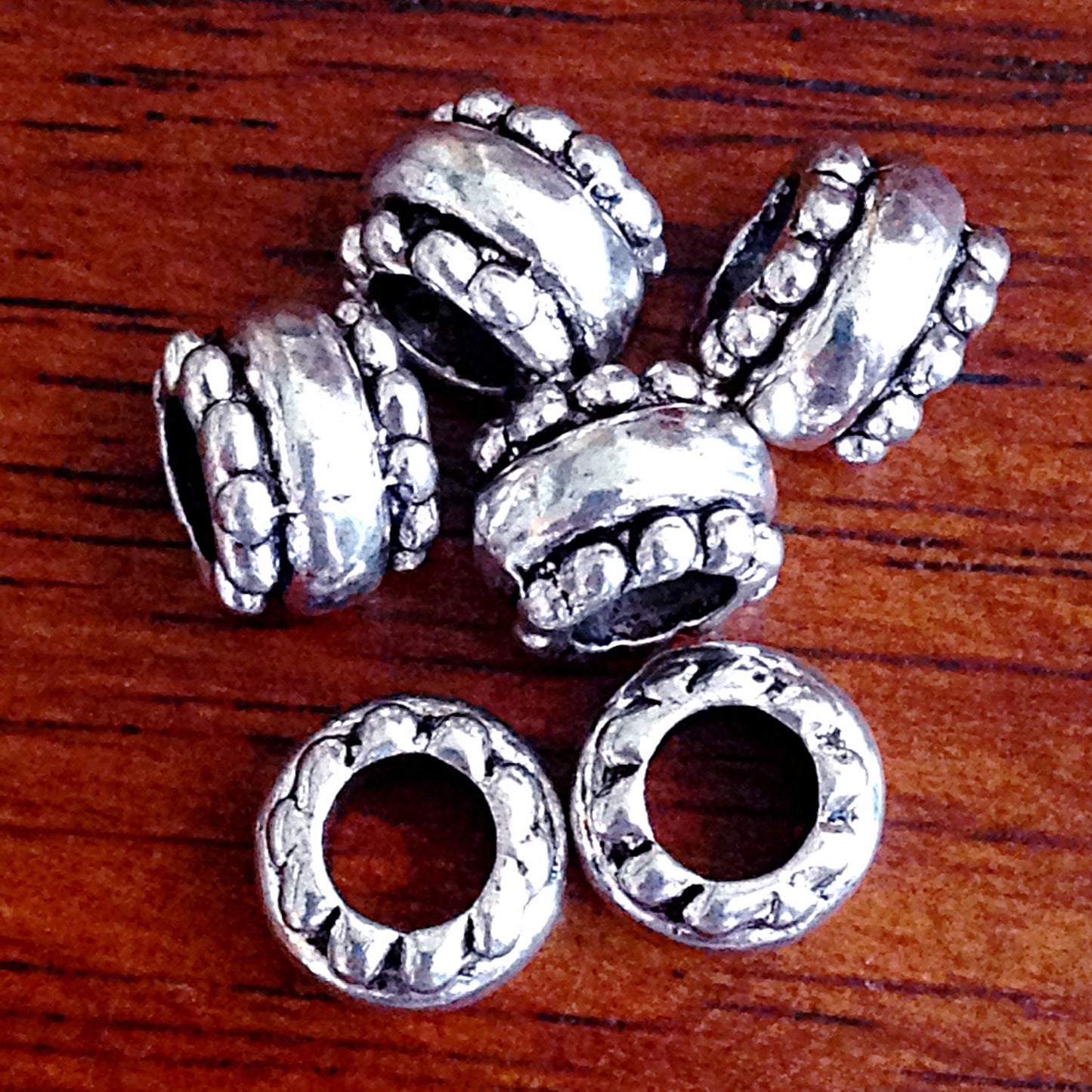 8 Spacer Beads, European Beads, Silver Spacer Beads, Big Hole Beads, Barrel Beads, Charms, European Spacer Beads, Craft Supplies, Finding