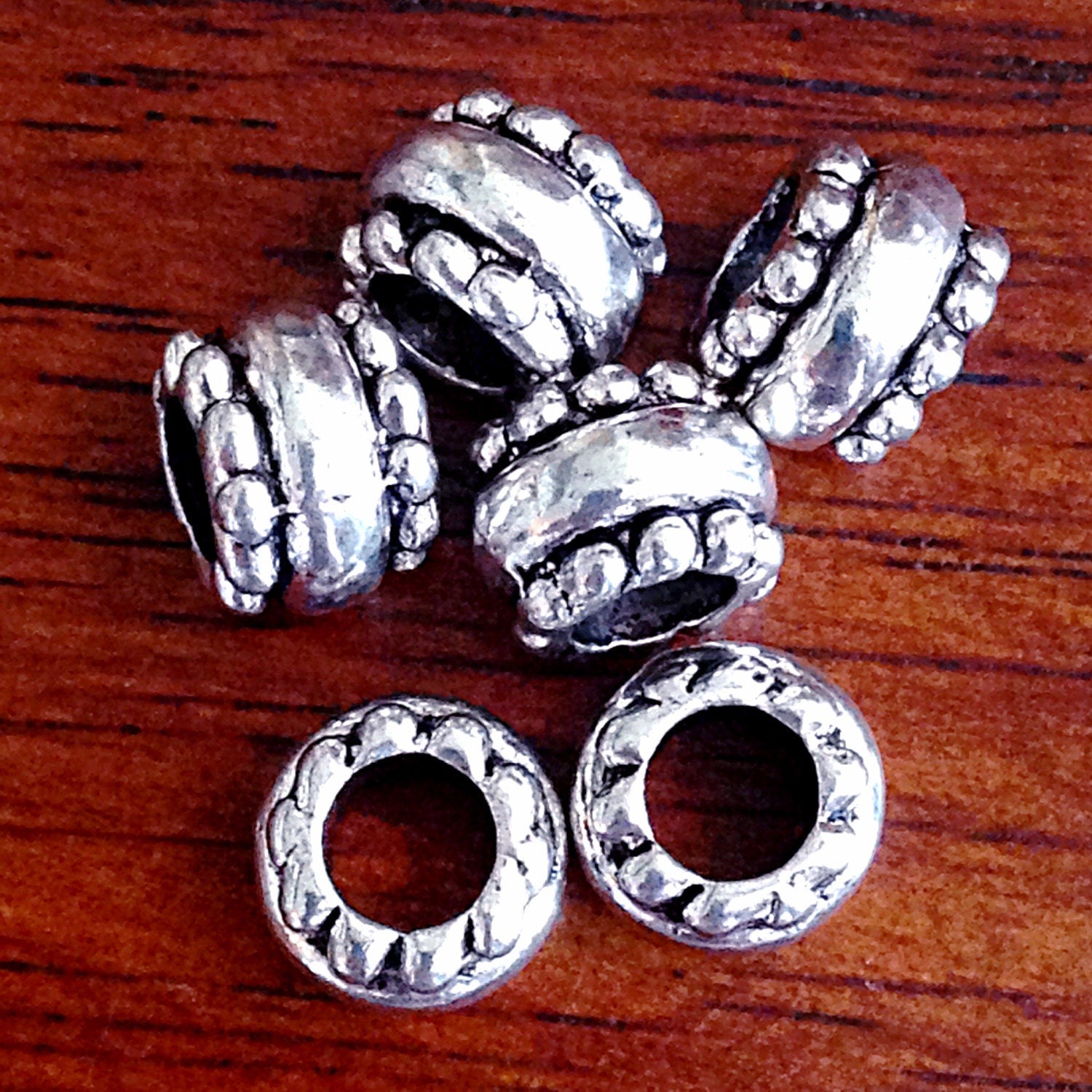 8 Spacer Beads, European Beads, Silver Spacer Beads, Big Hole Beads, Barrel Beads, Charms, European Spacer Beads, Craft Supplies, Finding