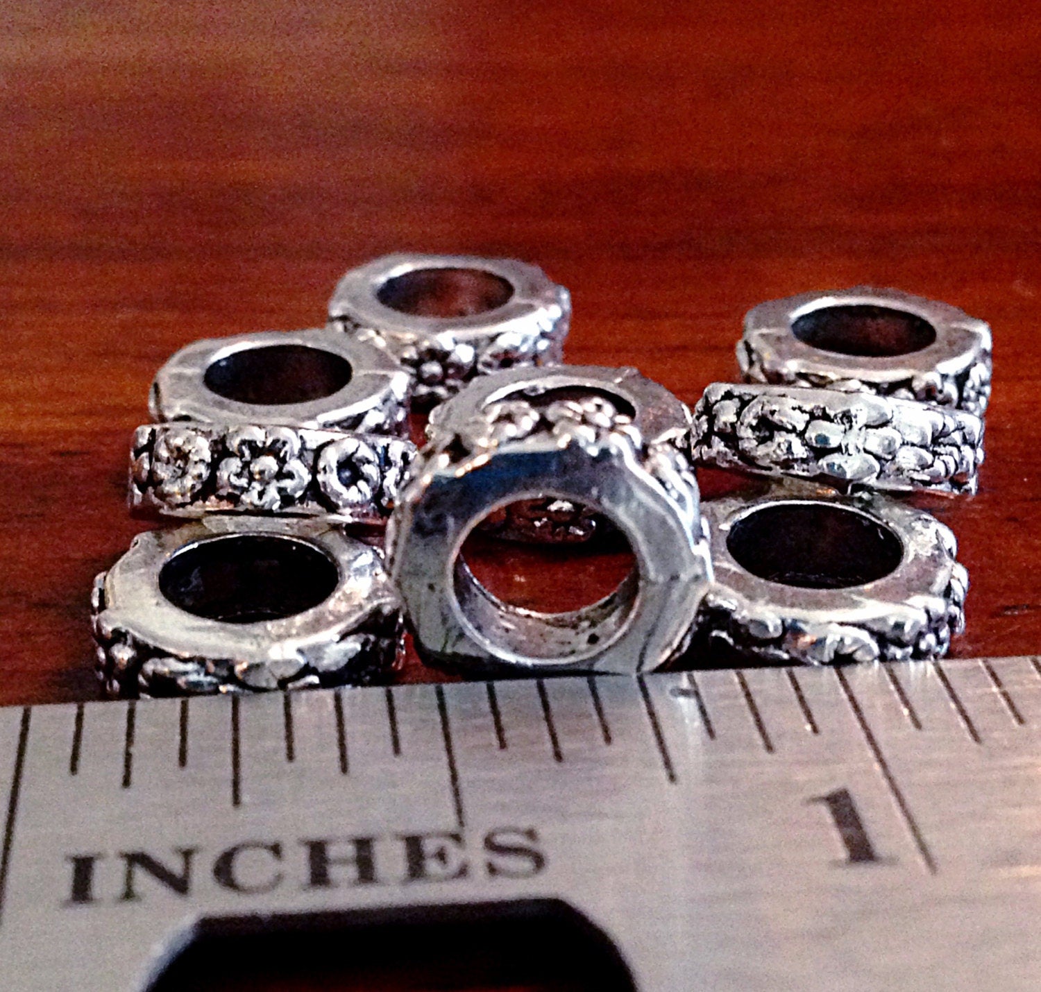 15 Spacer Beads, European Beads, Silver Spacer Beads, Big Hole Beads, Barrel Beads, Charm Beads, Craft and Jewelry Supplies, Findings