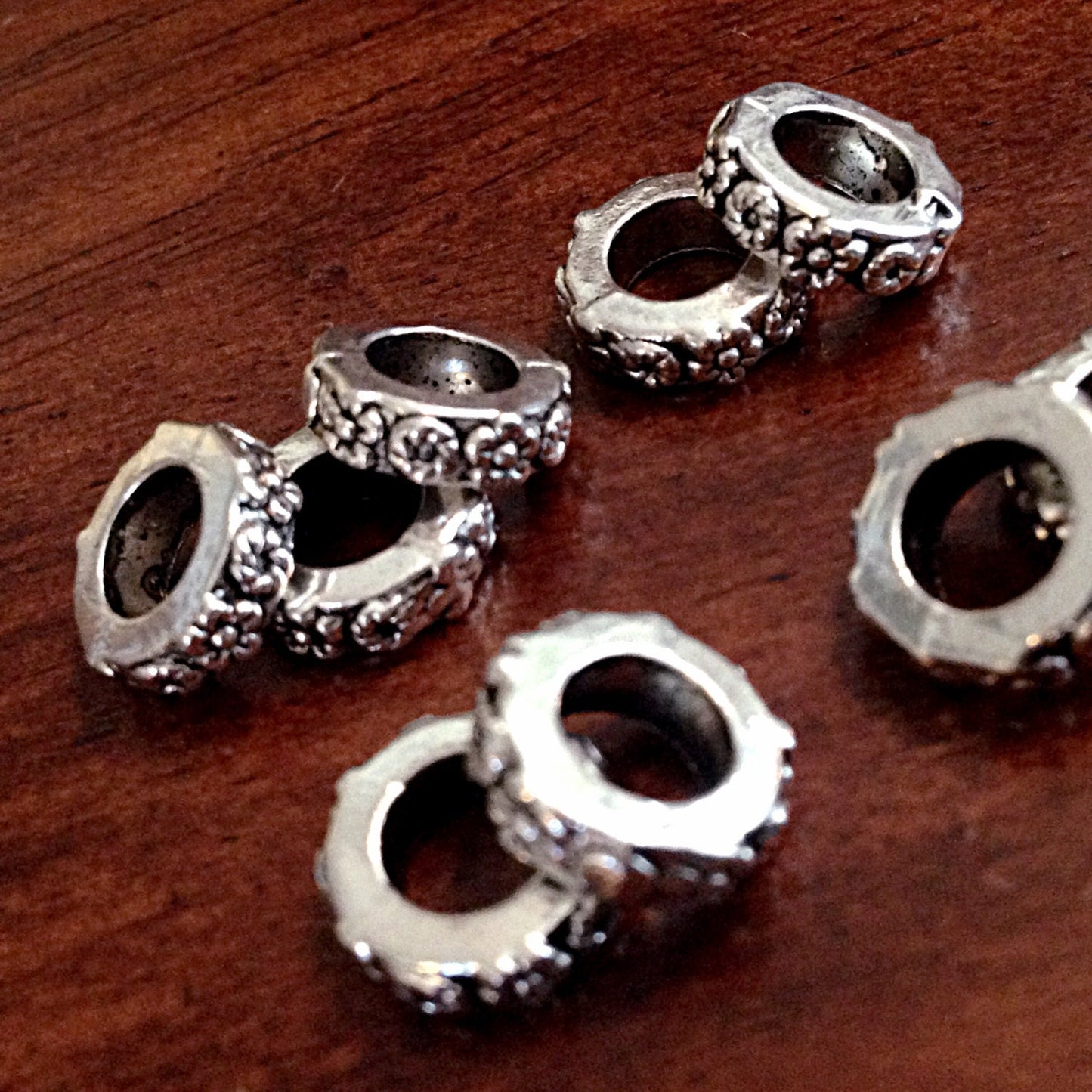 15 Spacer Beads, European Beads, Silver Spacer Beads, Big Hole Beads, Barrel Beads, Charm Beads, Craft and Jewelry Supplies, Findings