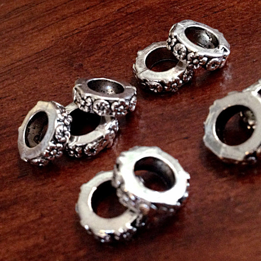 15 Spacer Beads, European Beads, Silver Spacer Beads, Big Hole Beads, Barrel Beads, Charm Beads, Craft and Jewelry Supplies, Findings