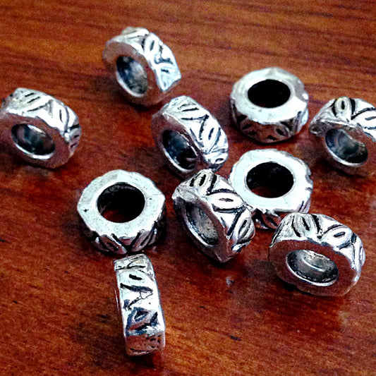 15 Spacer Beads, European Beads, Silver Spacer Beads, Big Hole Beads, Barrel Beads, European Beads, Jewelry and Craft Supplies, Findings