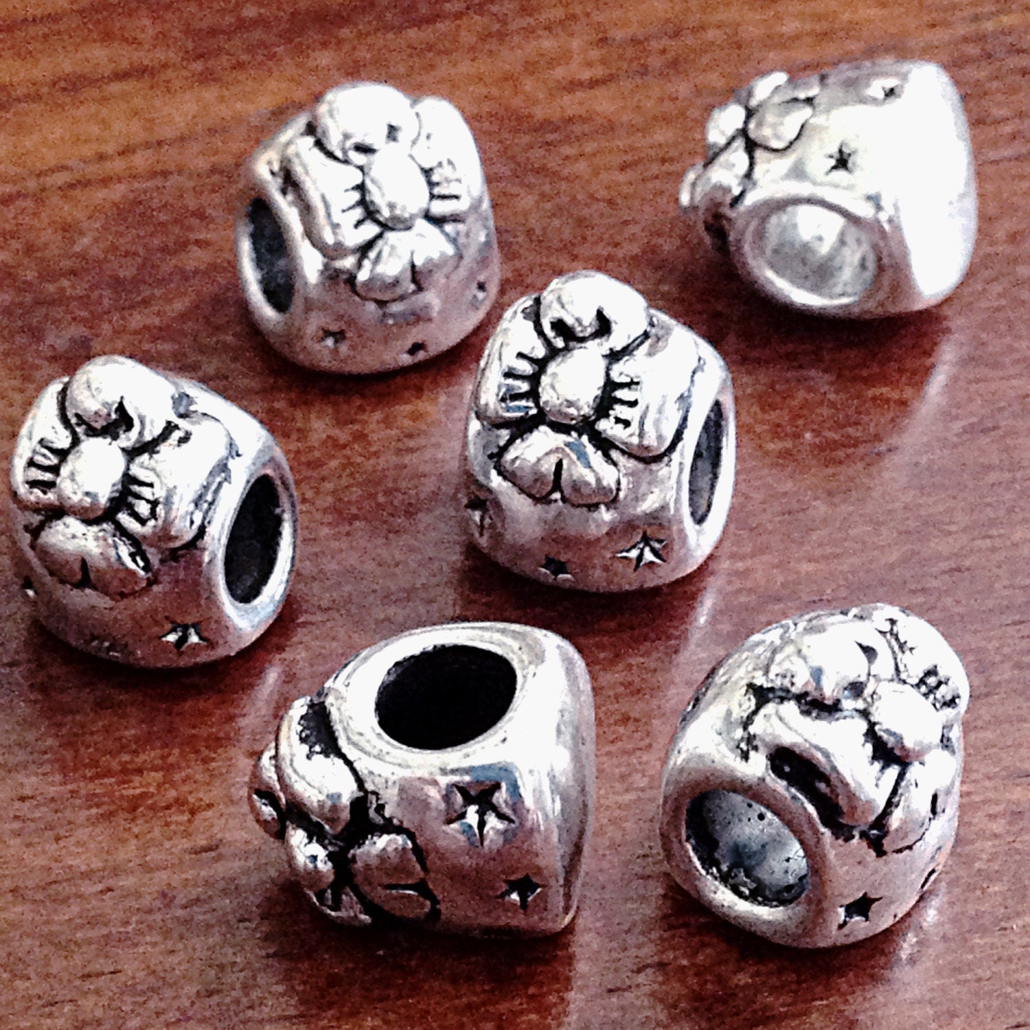 8 Spacer Beads, European Beads, Silver Spacer Beads, Big Hole Beads, Barrel Beads, Charms, Charm Beads, Craft and Jewelry Supplies, Findings