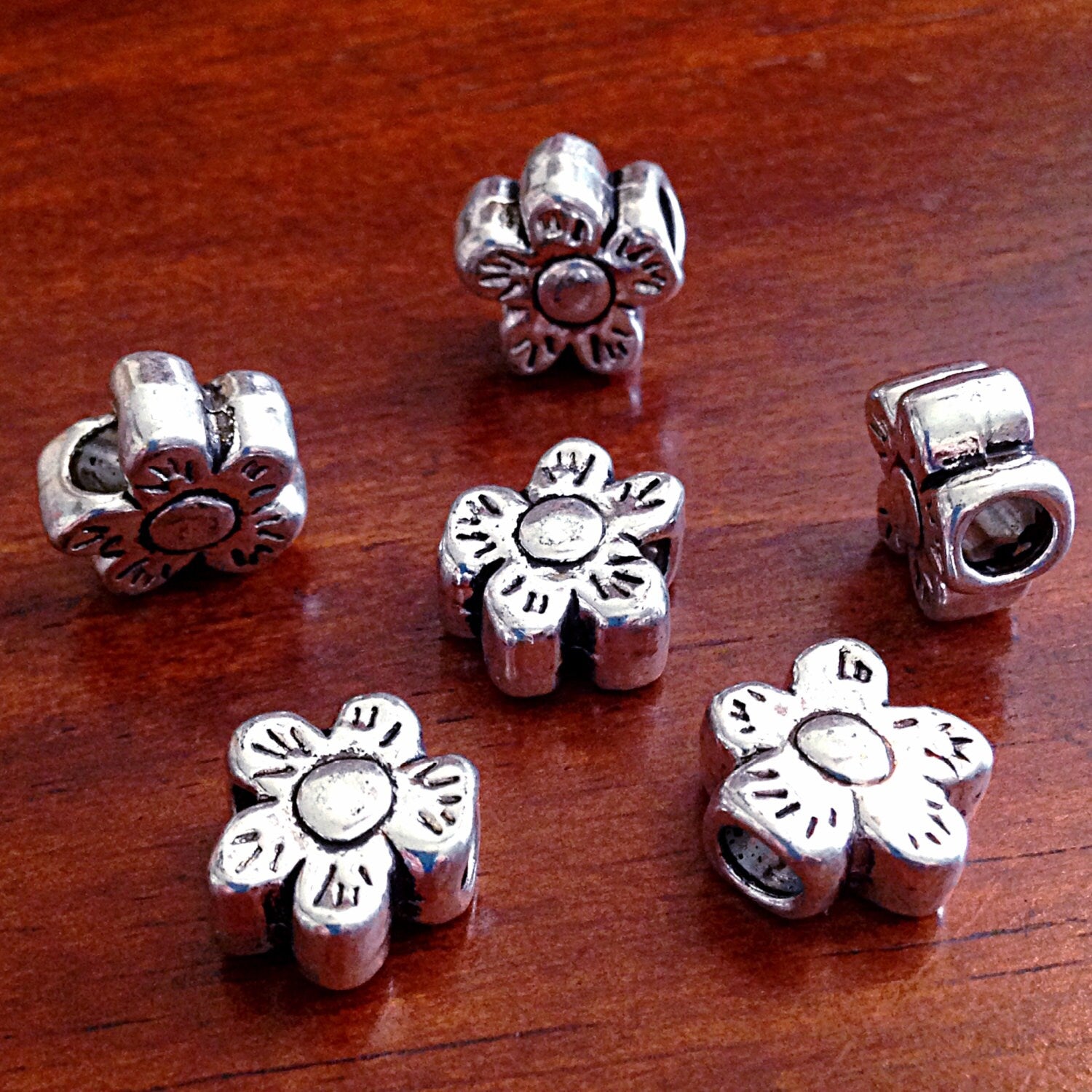 8 Spacer Beads, European Beads, Silver Spacer Beads, Big Hole Beads, Barrel Beads, Charms, European Spacer Beads, Craft Supplies, Finding