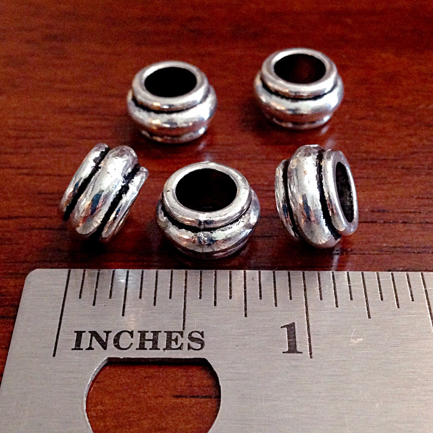 15 Spacer Beads, European Beads, Silver Spacer Beads, Big Hole Beads, Barrel Beads, Charms, European Spacer Beads, Craft Supplies, Finding