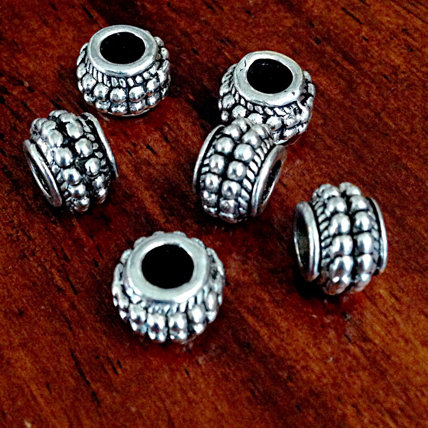 8 Spacer Beads, European Beads, Silver Spacer Beads, Big Hole Beads, Barrel Beads, Charm Beads, Craft and Jewelry Supplies, Findings