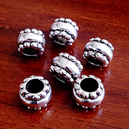8 Spacer Beads, European Beads, Silver Spacer Beads, Big Hole Beads, Barrel Beads, Charms, European Spacer Beads, Craft Supplies, Finding