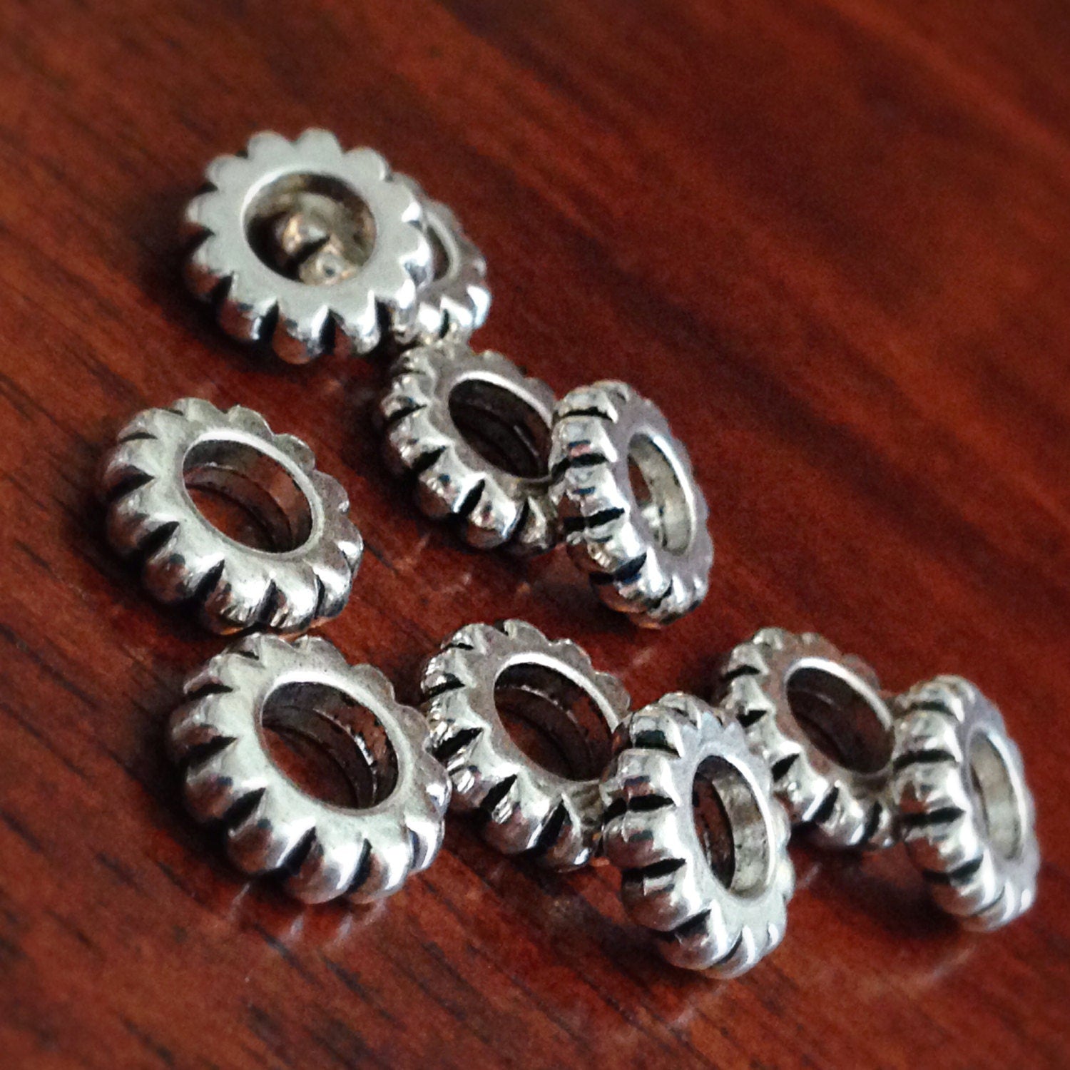 15 Spacer Beads, European Beads, Silver Spacer Beads, Big Hole Beads, Barrel Beads, Charms, European Spacer Beads, Craft Supplies, Finding