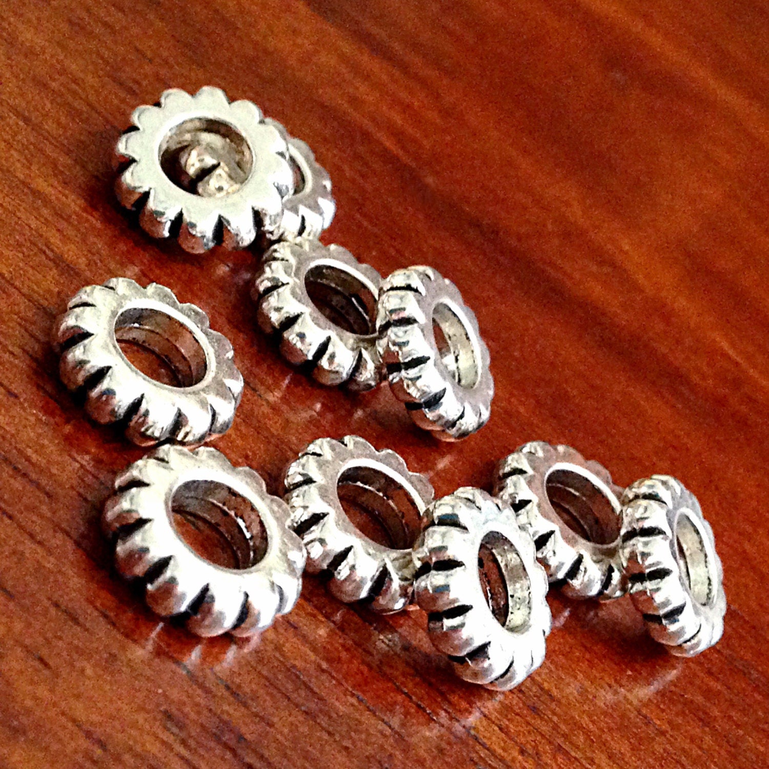 15 Spacer Beads, European Beads, Silver Spacer Beads, Big Hole Beads, Barrel Beads, Charms, European Spacer Beads, Craft Supplies, Finding