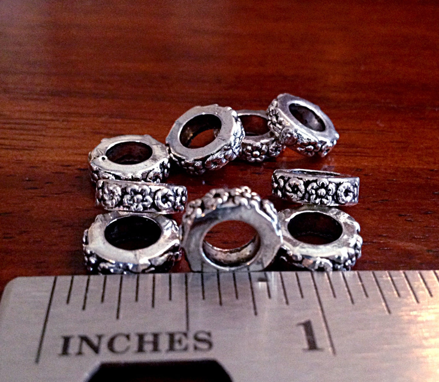 15 Spacer Beads, European Beads, Silver Spacer Beads, Big Hole Beads, Barrel Beads, Charm Beads, Craft and Jewelry Supplies, Findings