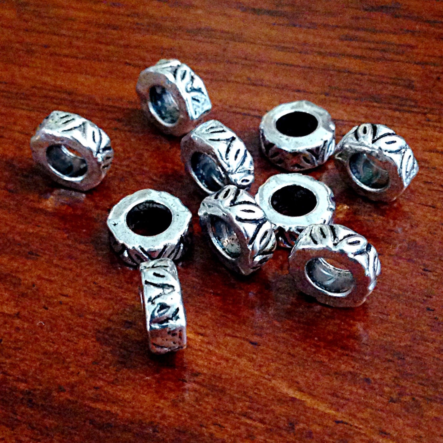 15 Spacer Beads, European Beads, Silver Spacer Beads, Big Hole Beads, Barrel Beads, European Beads, Jewelry and Craft Supplies, Findings